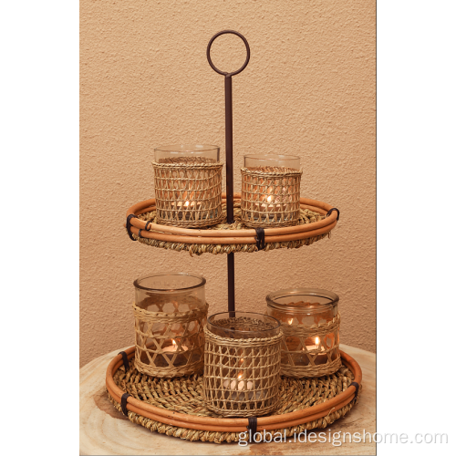 Candle Holder Natural Rattan and Glass Tea Light Holders Supplier